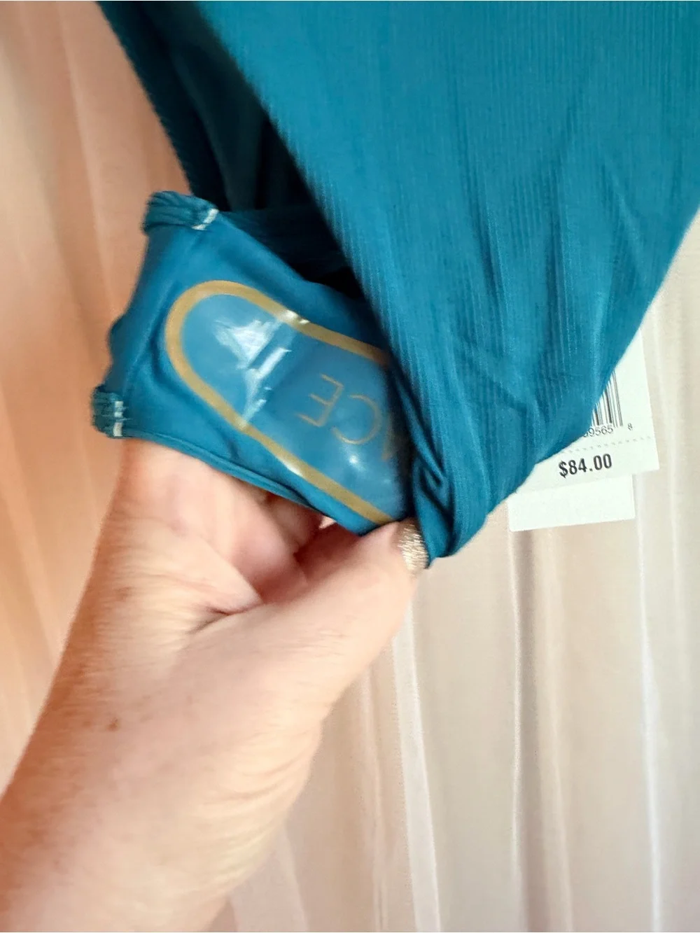 l*space Ribbed Bikini Top in Teal Blue NWT Sz large
